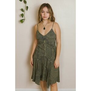 Vintage Y2K Flower Dress Womens Large Rayon Sleeveless Sundress Whimsygoth‎ Boho